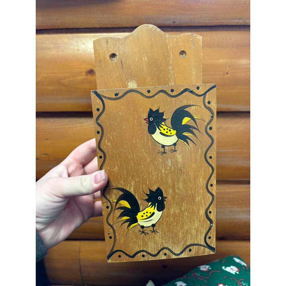 Vintage Woodpecker Products Wood Knife Holder Rooster‎ Folk Art Wall Decor